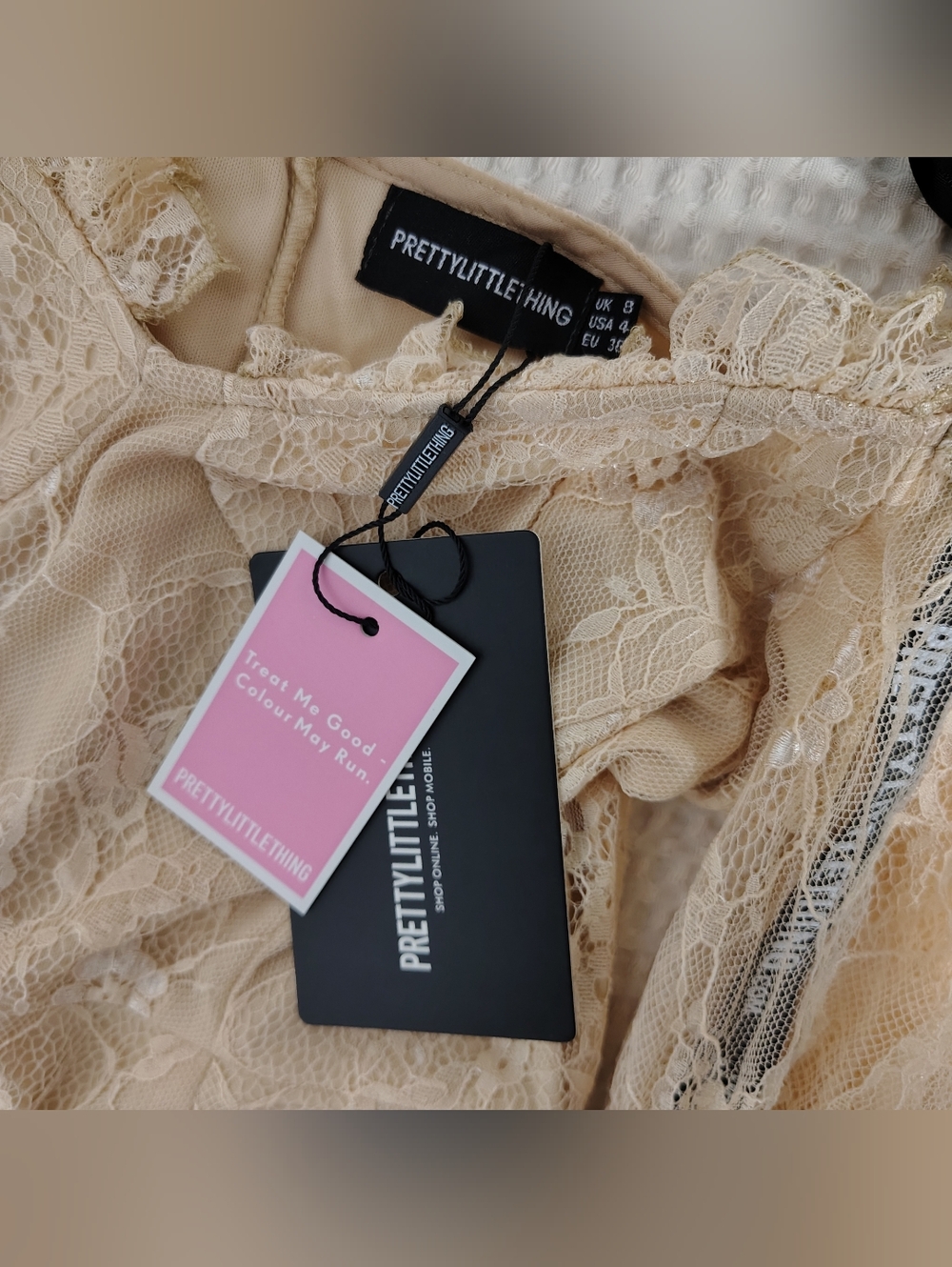 PrettyLittleThing Cream Lace Mini Dress with Red Rose Embroidery - Picture 4 of 5